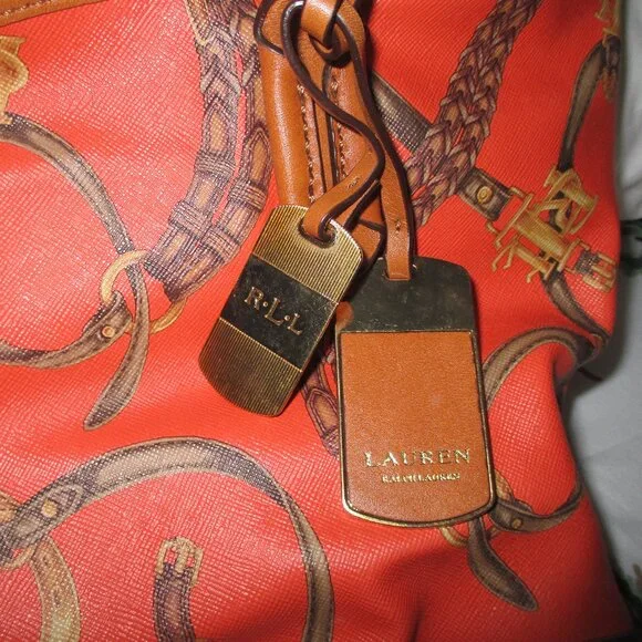 Ralph Lauren orange print  Equestrian classic tote - Picture 3 of 13